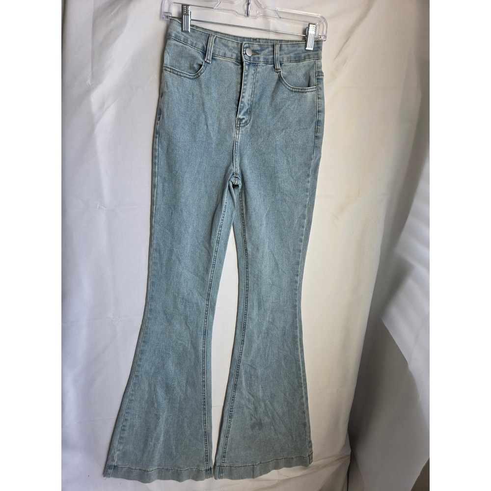Pink Mantis Jeans Womens  Blue Light Wash Slim High Rise Flare Leg
